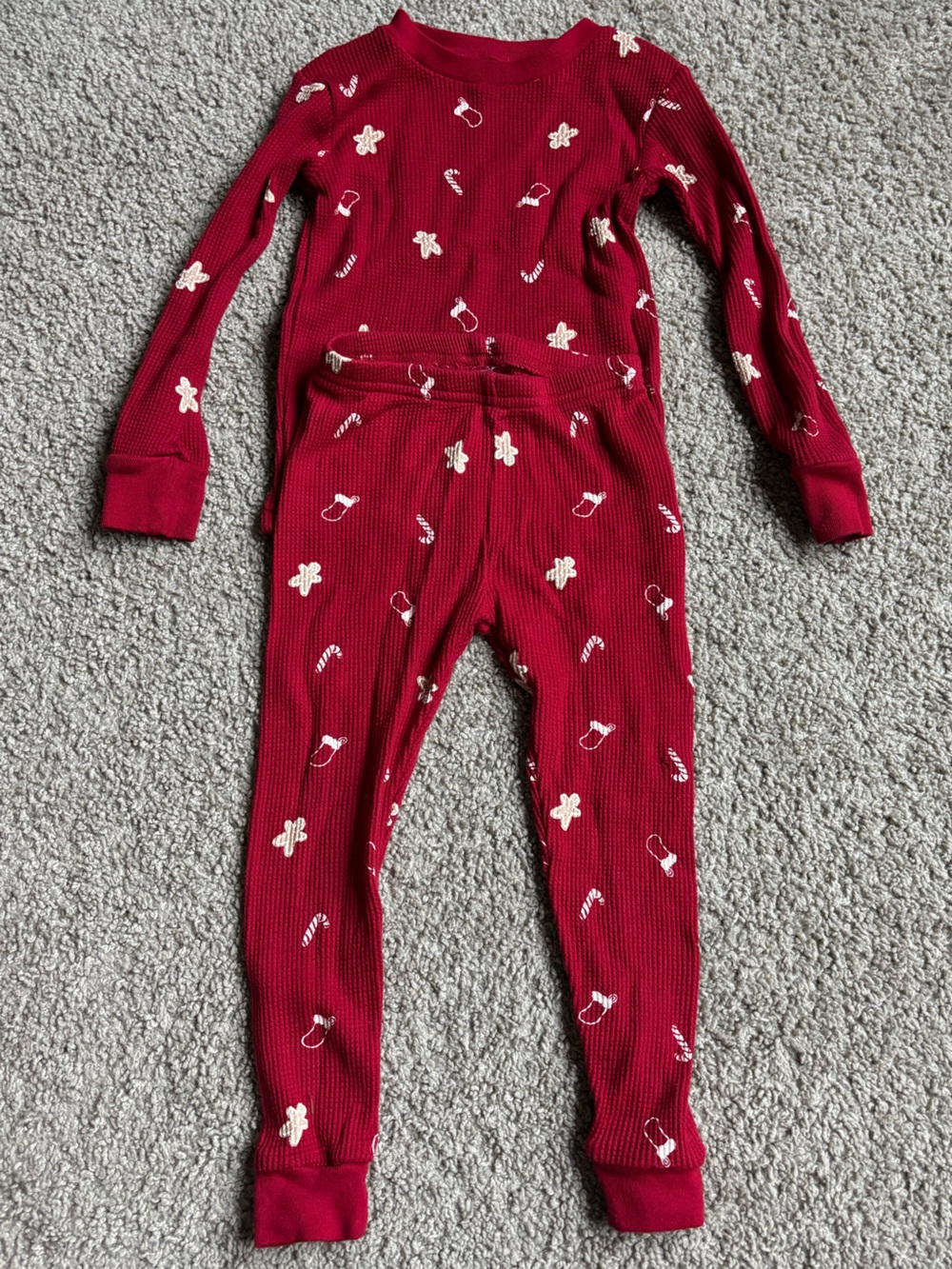Carter’s 2T Red Thermal Pajamas Set with White Holiday Motifs